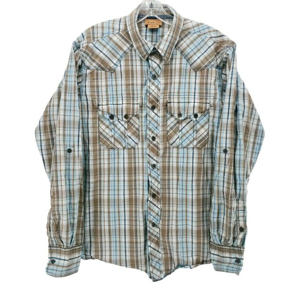 ARIAT Button-Down Shirt Western Style Plaid Long Sleeve EUC Size MEDIUM - Picture 2 of 9